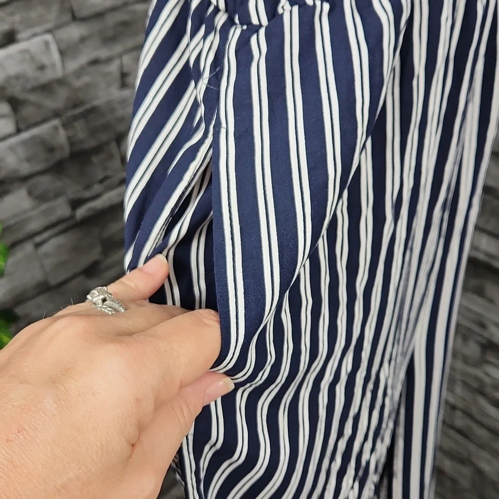 Garage Navy Blue Striped Wrap Jumpsuit - Picture 5 of 10